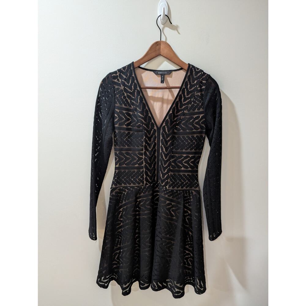 BCBGMaxazria Black Mesh Long Sleeve Dress